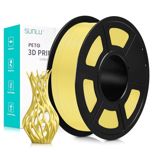 SUNLU PETG Filament 1,75 mm, 3D Druckerfilament PETG, Verbesserte Zähigkeit, Hohe Schlagfestigkeit, 3D Druckfilament 1,75 mm, Geeignet für die Meisten FDM 3D Drucker, 1kg Spule, Zitronengelb