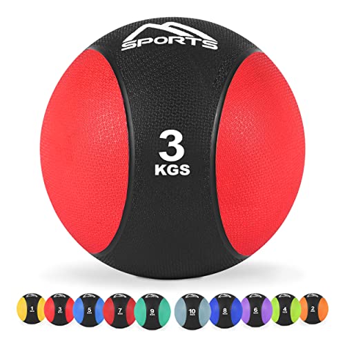 MSPORTS Medizinball 3 kg – Professionelle Studio-Qualität inkl. Übungsposter Gymnastikbälle