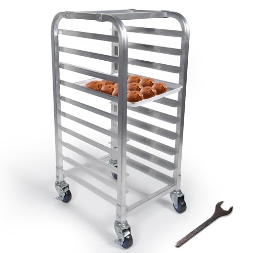 TITAN KRAFT 10-stöckiges Brötchen-Pfannenregal – 45,7 x 38,7 x 91,4 cm, kommerzielles Aluminium-Bäckereiregal für 45,7 x 33 cm halbe Blätter/Pfanne, Brötchenform, Geschwindigkeitsregal mit