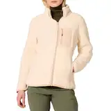 Amazon Essentials Damen Lange Sherpa-Jacke Mit Stehkragen, Durchgehendem Reißverschluss Und Gewebtem Saum (Erhältlich In Übergröße), Beige Farbblock, XS