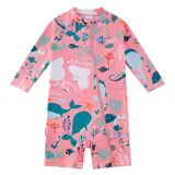 upandfast Baby Badebekleidung Mädchen mit Schrägem Reißverschluss UV Schutz Badeanzug für Baby(6-9 Monate,Rosa Walfisch)
