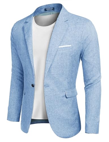 COOFANDY Sakko Herren Sportlich Blazer Regular Fit Jackett Leisure Sportsakko Business Hochzeit Hellblau L