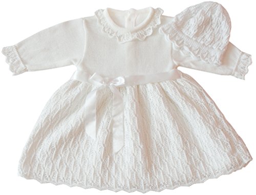 deine-Brautmode Taufkleid Strickkleid Festkleid Mädchen Babykleid Baby Taufe gestricktes Kleid, Emilia 62