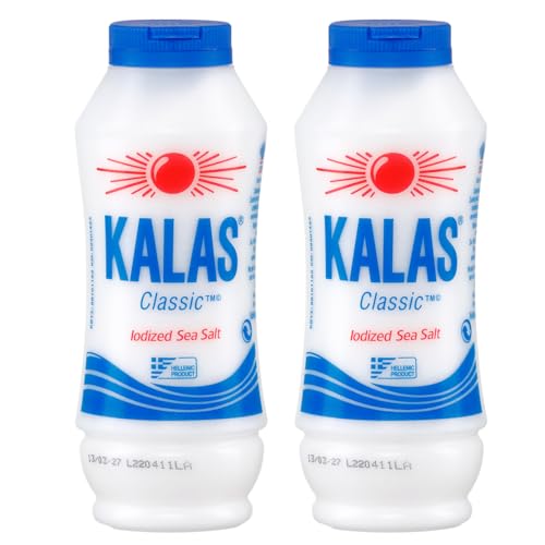 Salz (fein) 2x 400g Packung | Griechisches Meersalz mit hohem Jodgehalt | Kalas | +20ml Jassas Olivenöl