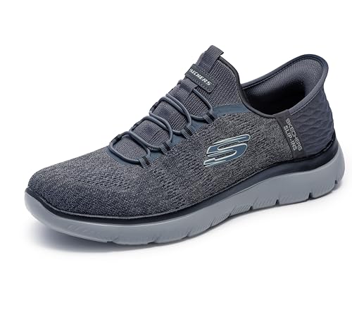Skechers Herren Summits Key Pace Sneakers, Anthrazitfarbenes Netzgewebe, schwarzer Besatz, 42 EU