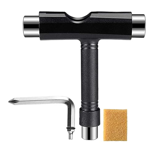 SUNERLORY Skateboard Tool, T Shape All-in-One Skate Tool mit 2-in-1 Inbusschlüssel/Kopf Schraubendreher, Tragbare Skate Tools Set Longboard Reparatur T Tool(Balck, Silber)