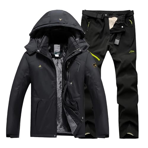 Skianzug Herren 2 Teilig Set - Schneeanzug Herren Zweiteilig Outdoor-Skikleidung Winddicht Ski Anzug Mit Kapuzen Atmungsaktiv Softshelljacke/Schneehose Winter Snowboarden Ski-Anzug Schnee-Jumpsuit