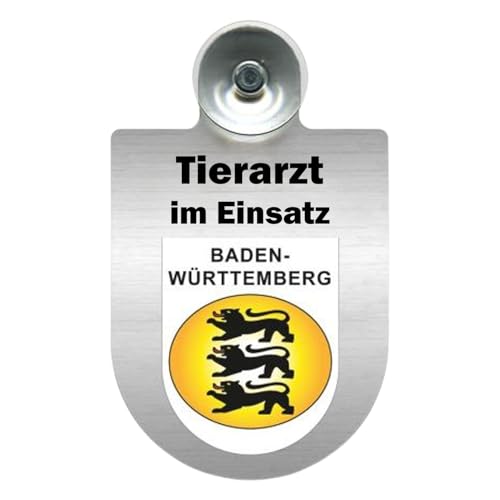 Tierarzt im Einsatz Auto-Schild, Alu-Dienstschild mit Saugnapf, 10x16 cm, für Windschutzscheibe (Baden-Württemberg)