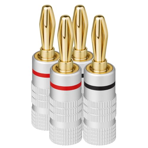 Aolso 24K vergoldeter Bananenstecker, Lautsprecheranschluss, 4,5-mm-Lautsprecheranschluss, 90-Grad-Lautsprecher-Bananenstecker für Lautsprecher Verstärker, Receiver Stereo (4 Stück)