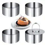 Mini-Kuchenring Formen Edelstahl Runde Mousse-Ring-Set 8cm Durchmesser mit Presse Heber Verdickte Backen Werkzeug für Gebäck Nachtisch 4 Stücke