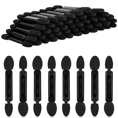 Piriuuo 50 Stück Lidschatten Applikator, Doppelseitiger Lidschattenpinsel Set Schwarzer Lidschattenpinsel aus Latexschwamm mit Kunststoffgriff Professionelle Make-up-Werkzeuge für Frauen und Mädchen