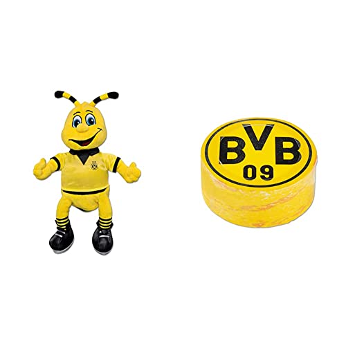 Borussia Dortmund, BVB-Emma Plüschfigur mittel, 02 Gelb, 30cm & BVB-Zauberhandtuch (60 x 30 cm), Schwarz/gelb