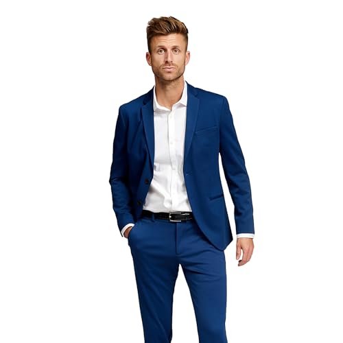 Performance Blazer Herren Blau (Größe 54) – Stylischer Slim Fit Herren Stretch Sakko – Herren Stretch Blazer – Bequemer, praktischer Herren ZWEI Knopf Blazer für Business & Freizeit