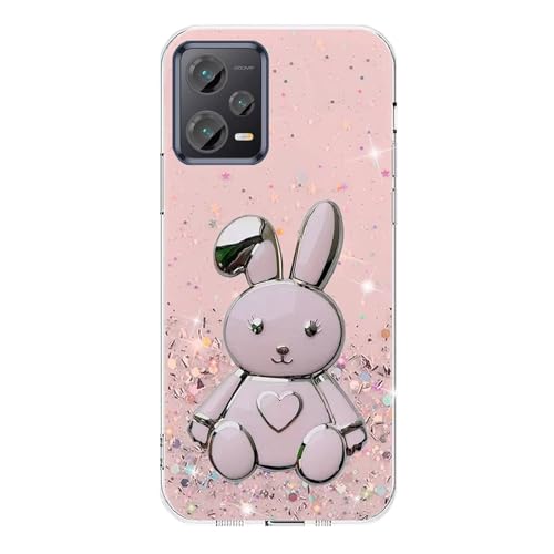 Rnrieyta Miagon Kaninchen Ständer Hülle Glitzer für Xiaomi Poco X5 5G,Cute Dünn Crystal Schutzhülle Weiches Bling Transparent Case Bumper mit Herz Hase Halter Kickständer