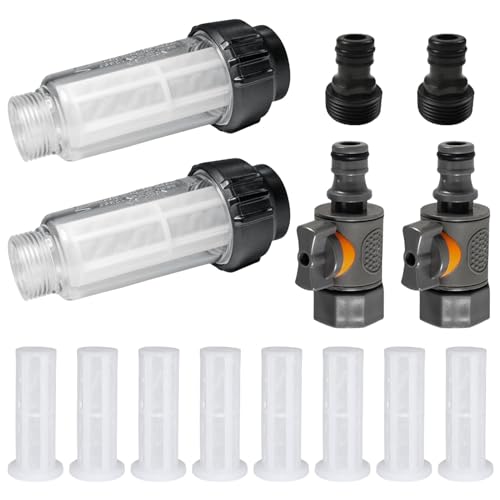 Wasserfilter Wohnmobil 2 Stück, Vegena Wasser Vorfilter 3/4 Zoll mit 8 Ersatzsieb und Schnelladapter mit Regulierventil, Wasserfilter Camping, für Wohnmobil Wohnwagen Caravan Boot Zubehör