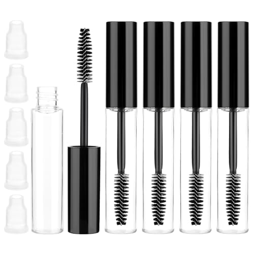 5 Stück Leere Mascara Flasche 10 ml Wimpernbürste mit Behälter Nachfüllbare Mascara Tube mit Transparente Trichtern Geeignet für die Rizinusöl Wimpern Mascara Füllung(Schwarz)