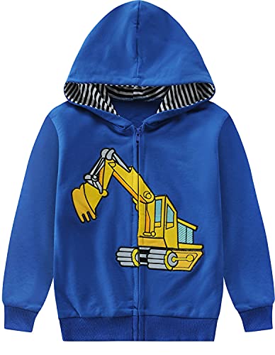 EULLA Kinder Jungen Zip Up Hoodie Sweatjacke Kapuzenjacke Bagger Kapuzenpullover Langarm Baumwolle Pullover Hoody Sweatshirt mit Reißverschluss 3# Blau Bagger DE 122