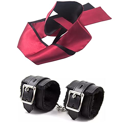 Handcuffs,Handschellen Sex Bett,Handschellen Fesseln Sexspielzeug Für Paare,Handfesseln Erotische,mit 1 Stücke Augenbinde,Augenmaske Satin Augenbinde 150cm,Schwarz