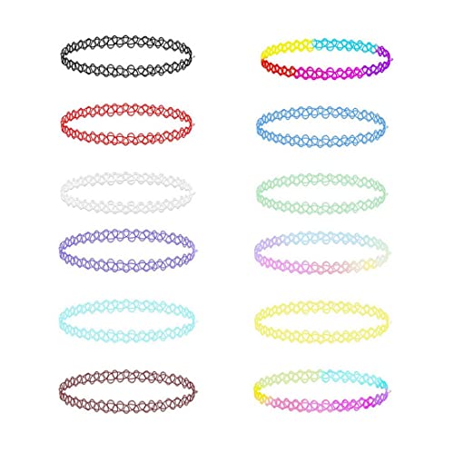 PLABBDPL 12 Stück Elastische Halskette, Regenbogen-Halskette Choker Halsketten Modeschmuck Modeschmuck für Mädchen Mädchen Kinder Frauen Elastischer Gummi/Kunststoff