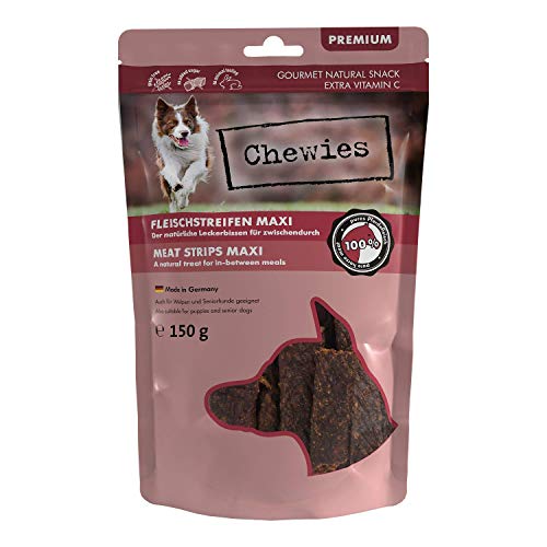 Chewies Fleischstreifen MAXI Hundeleckerli aus 100% Pferdefleisch - 150g - Fleischstreifen MAXI für Hunde - getrocknete Pferde Kaustreifen für Hunde - zuckerfrei & getreidefrei - Dörrfleisch vom Pferd