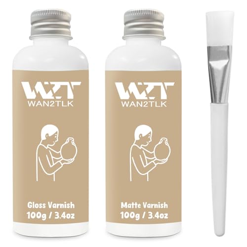 WAN2TLK Air Dry Clay Glaze-Set, glänzender und matter Lack für Töpferton (je 100 ml) mit Pinseln, glasuren für ton lufttrocknend, ton glasur ohne brennen, wasserdicht, kratzfest
