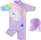 Vine Mädchen Maillot de Bain Filles Badeanzug, Lila Einhorn, 3-4 ans