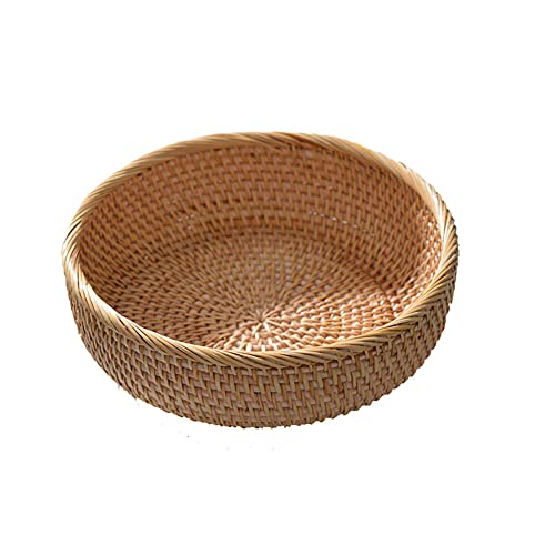 Saitedudu Runder Rattan Fruchtkorb, handgewebter Aufbewahrungskorb Servierkörbe Wicker Organizer Gewebte Aufbewahrungsschalen Schlüsselhalter Stapelbar für Küche, Zuhause, 4-Size Typ 3