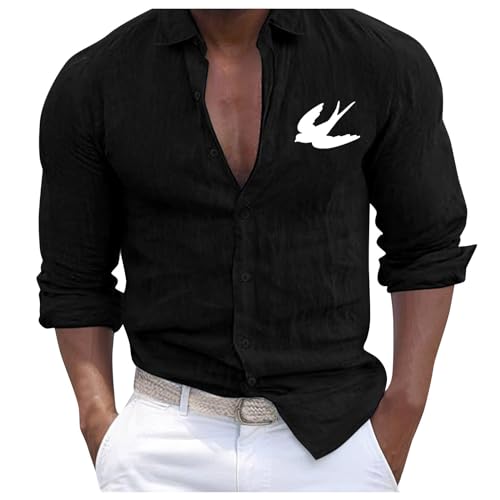 EMAlusher Leinenhemd Herren Langarm Grün, Freizeithemd Herren Leinen, Bequeme Sommerhemd Langarmhemd Casual Mit Knopfleiste Herrenhemden Atmungsaktiv Trendy Hawaiihemd Trachtenhemd