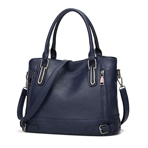 VINBAGGE Damen Handtasche Leder Henkeltasche Top Griff Tasche Vintage Weiches Umhängetasche Schultertasche für Frauen - Dunkelblau