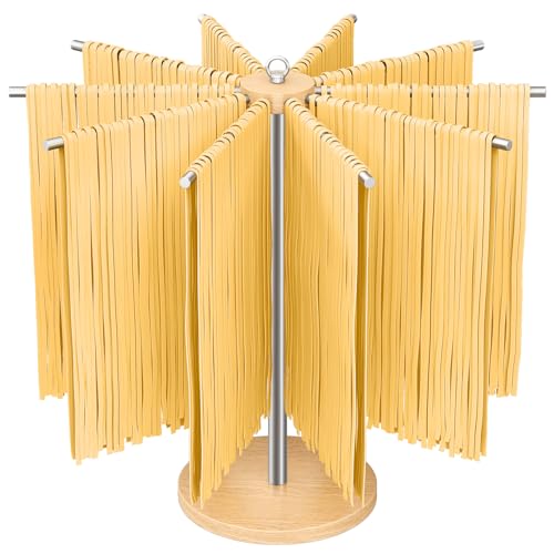 STWWO Nudeltrockner Nudelständer Pastatrockner Holz mit 10 Abnehmbar Arme Edelstahl 304 Pasta-Trocknung für Hausgemachte Pasta - Effiziente und Hygienisch - Spaghetti Trockner für Pasta Nudeln