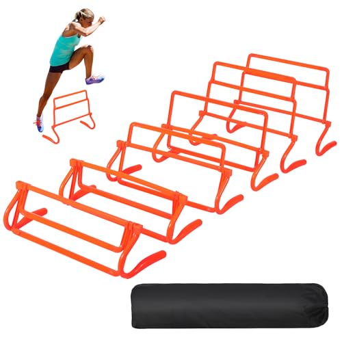 REDCAMP 6er-Pack Agility Training Hürden, 4 höhenverstellbare Speed Training Hürden Set, tragbares Speed Training Equipment mit Tragetasche, orange