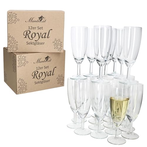 MamboCat 24er Set Royal Sektgläser I 140ml, Höhe 16cm I modernes klares Sektglas mit Fuß I Sektflöte für Prosecco, Champagner & Co I transparente Gläser für Hochzeit, Partys, Geburtstage