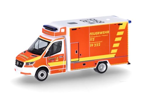 Herpa Modellauto Mercedes-Benz Sprinter 18 RTW Feuerwehr Wuppertal (Nordrhein-Westfalen/Wuppertal), Miniatur im Maßstab 1:87, Sammlerstück, Made in Germany, Modell aus Kunststoff