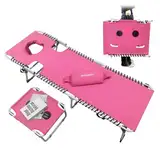 WKFAMOUT Sonnenliege Klappbar mit Loch für Gesicht und Arme 5-Stufig Verstellbarer Rückenlehne Strandliege Campingliege Gartenliege Relaxliege mit Klapptisch Kissen 190x59CM Rosa