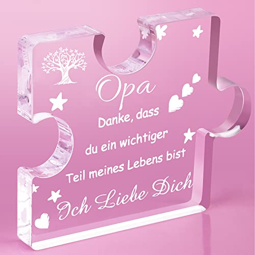 RISFIHEI Opa Geschenk, Geschenk Opa Geburtstag, Gravierte Acryl Block Puzzle, Geschenk für Opa zum Großelterntag Vatertag Weihnachten, Opa(Opa)