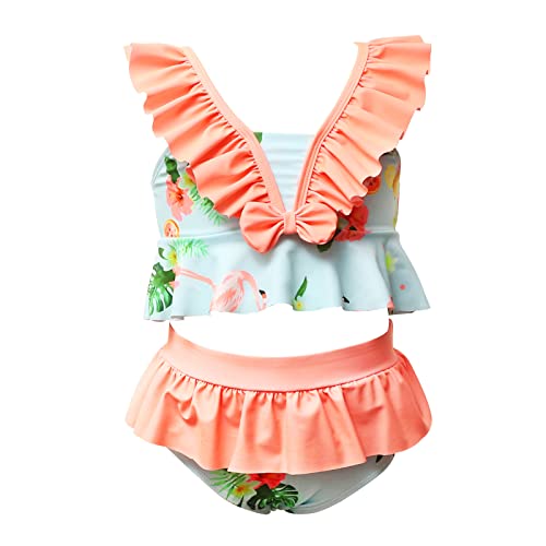 Toddler Wear Set Blumen Badeanzüge Mädchen kleines Stück Strand Baby Kinder Zwei Bikini-Ruffle- Mädchen Badeanzug Baby 86 (Orange, 2-3 Years)