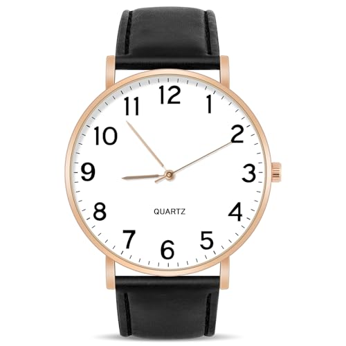 OFFCUP Armbanduhr Herren, Analog Quarz Uhr für Herren Uhren, Herrenuhr mit Lederarmband, Minimalist Uhr für Männer mit Großem Zifferblatt, Klassische Herren Business Uhr Leicht zu Lesen
