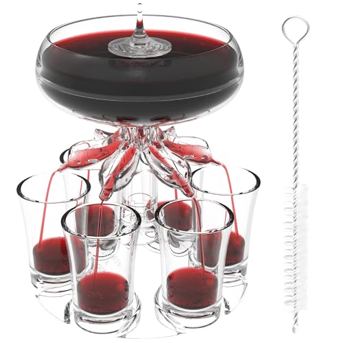 ALEVMOOM 6 Schnapsglasspender und Halter, Weinspender, Flüssigkeits-Trenner, Halter für Getränke, Cocktail, Bierspender, geeignet für Bars, Partys, Trinkwerkzeuge mit Bürste (transparent)