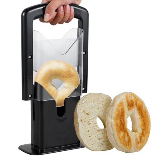 Eummy Bagelschneider, Edelstahl, Bagelschneider, antihaftbeschichtet, Brot, Toastklinge, Mehrzweck-Sicherheits-Muffinschneider für Bageltoast, Muffins, Obst und Gemüse (schwarz)