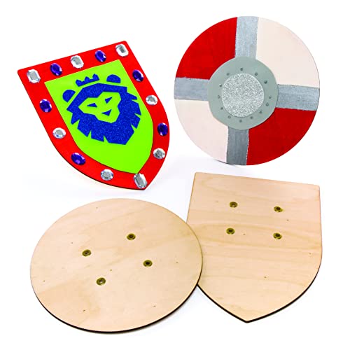 Baker Ross AW654 Holzschild, Schild mit elastischem Griff, perfektes Zubehör für Kinder zum Dekorieren und Tragen mit Ritterkostüm, 2 Stück, Holzfarben, Mittel