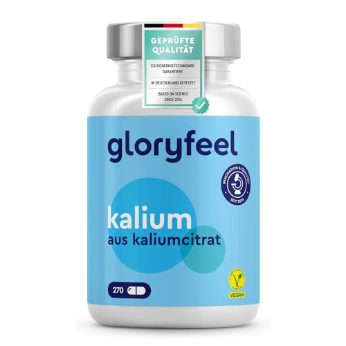 Kalium - 270 Kapseln (+4 Monate) - 800mg elementares Kalium (Citrat) Hochdosiert - Für Blutdruck, Muskelfunktion und Nervensystem * - Vegan, laborgeprüft, ohne Zusätze in Deutschland hergestellt