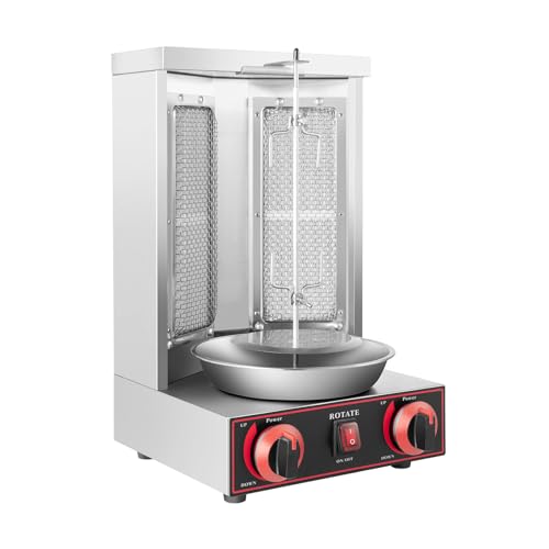 TouSuaRSi 3KW Gas Vertikal Dönergrill 2 Brenner Edelstahl Gas Döner Kebab Maschine 360° Drehbar BBQ Grillofen Rotisserie Grill Werkzeug für Hausgrillpartys, Camping Im Freie