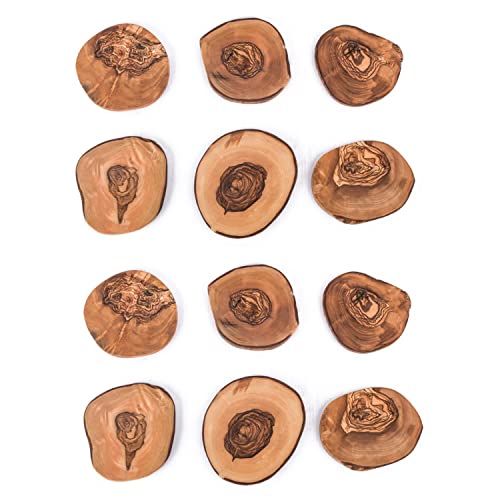 12er Set Untersetzer im Naturschnitt rustikal Glasuntersetzer Olivenholz Handgemacht Holzuntersetzer Geschenk (12er Set)