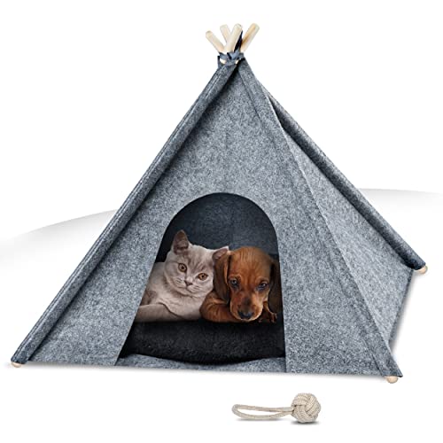 NAPFINO - Gemütliche Hundehöhle & Katzenhöhle - Angenehme Hundehütte Indoor aus Filz - Hundezelt mit weichem Kissen & Anti Milben Bezug - Für Balkon, Garten & Wohnzimmer - Inkl. Spielzeug (Größe L)