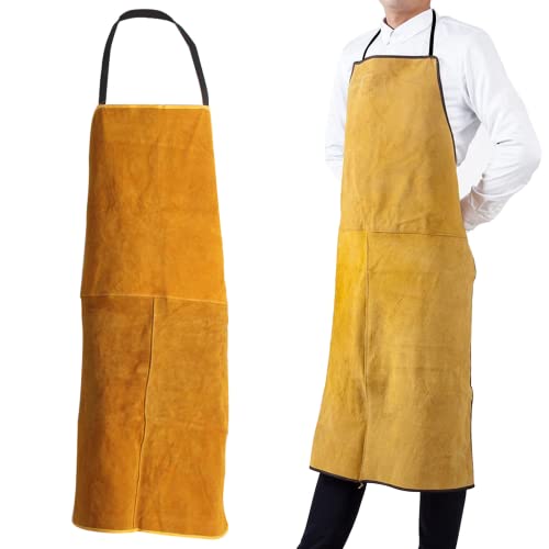 Youyijia Schweißerschürze Flammhemmende 60 x 90 cm Arbeitskleidung aus Kuhspaltleder Hitzebeständig Spaltleder Latzschürze Verstellbare Schutzkleidung Spaltlederschuerze
