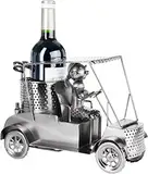 BRUBAKER Flaschenhalter Golfspielerin in einem Golfcart - Metall Skulptur Golf Geschenk für Golferin Golf-Fans und Sportler - Weinflaschenhalter Wein Dekoration mit Geschenkkarte