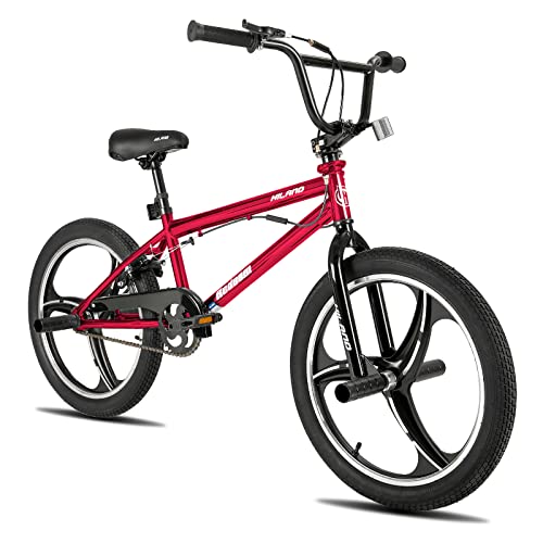 Hiland 20 Zoll 3 Speichen Kinder BMX Fahrrad für Jungen Mädchen ab 7 8 9 10 Jahre alt, 360 Grad Rotor Freestyle, 4 Pegs Single Speed Kinder BMX Fahrrad Rot