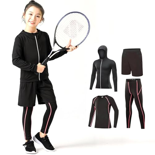 4 Stück Thermounterwäsche Kinder Funktionsunterwäsche Kinder Skiunterwäsche Kinder Thermounterhemd Thermounterhose Shorts Sweatjacke Winter Warm Atmungsaktiv Sportunterwäsche für Fussball Ski