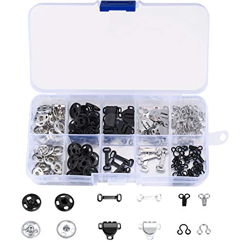 100 Stück Druckknöpfe, Haken und Ösen Set, Verschlusshaken, Hosenhaken und Ösenverschlüsse, Unterwäsche Haken und Augen Schließe für Rock, BH, Hose, Kleid, Nähen, Basteln