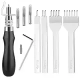 Leder Meißel Set, 1/2/4/6 Prong Locher Meißel mit Einstellbarem Leder Groover, Leder Werkzeuge Set Leder Locher Werkzeuge zum DIY Leder Nähen Handwerk Handwerkzeuge